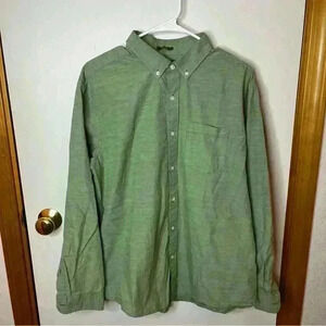 Eddie Bauer Classic Fit Button Down Shirt Men Large Green Collared Long Sleeve‎